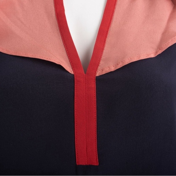 Boden Constance Silk Blouse Top Ruffled - Navy Blue and Pink and Red - Picture 4 of 5